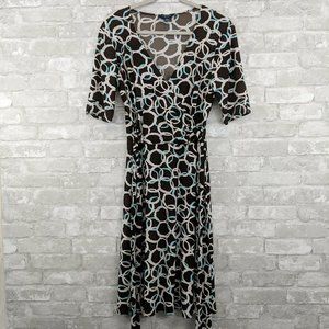 Chaps Dress Size L Brown Turquoise Circle Print